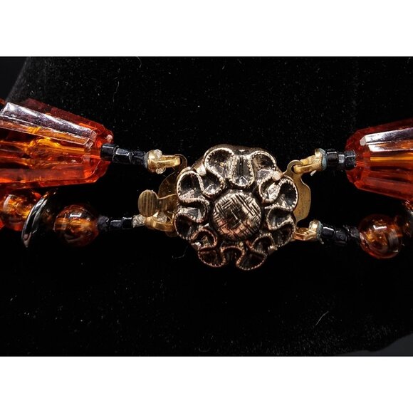 Vintage West Germany Signed Amber Glass & Gold-Tone Bead Necklace & Earrings Set - Picture 6 of 7